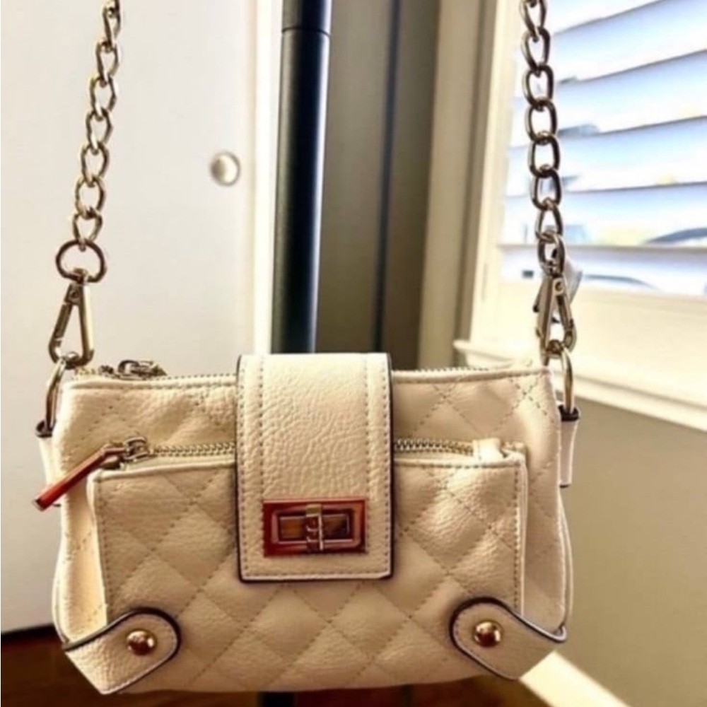 Charming Charlie Cream Quilted Chain Strap Crossbody